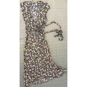 Old Navy Womens Floral Maxi Ruffle Short Sleeve Tie Waist Wrap Dress Size Medium